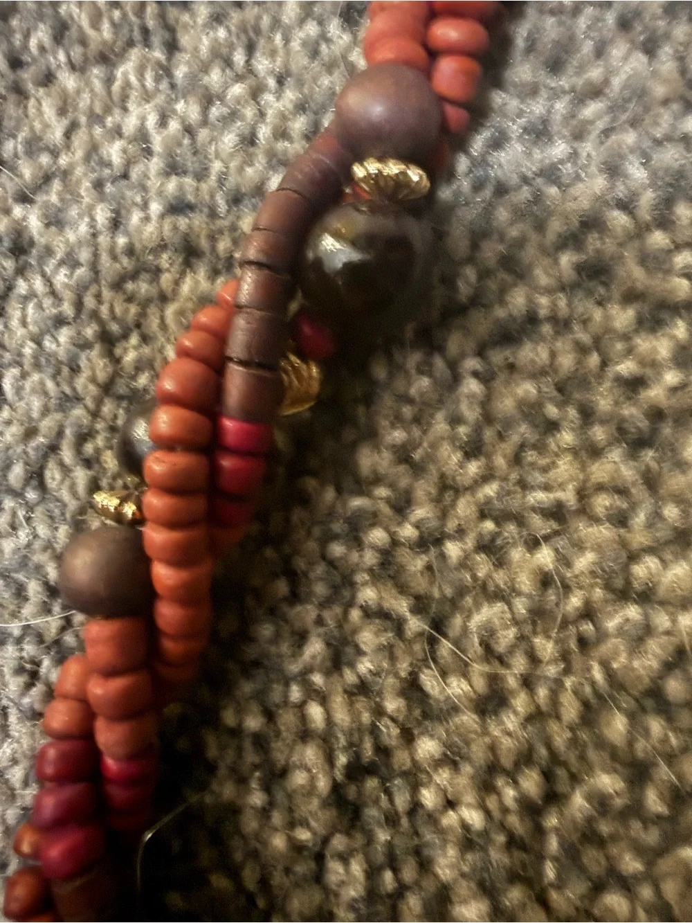 Vintage Boho Multi-Strand Twisted Wood Bead Necklace